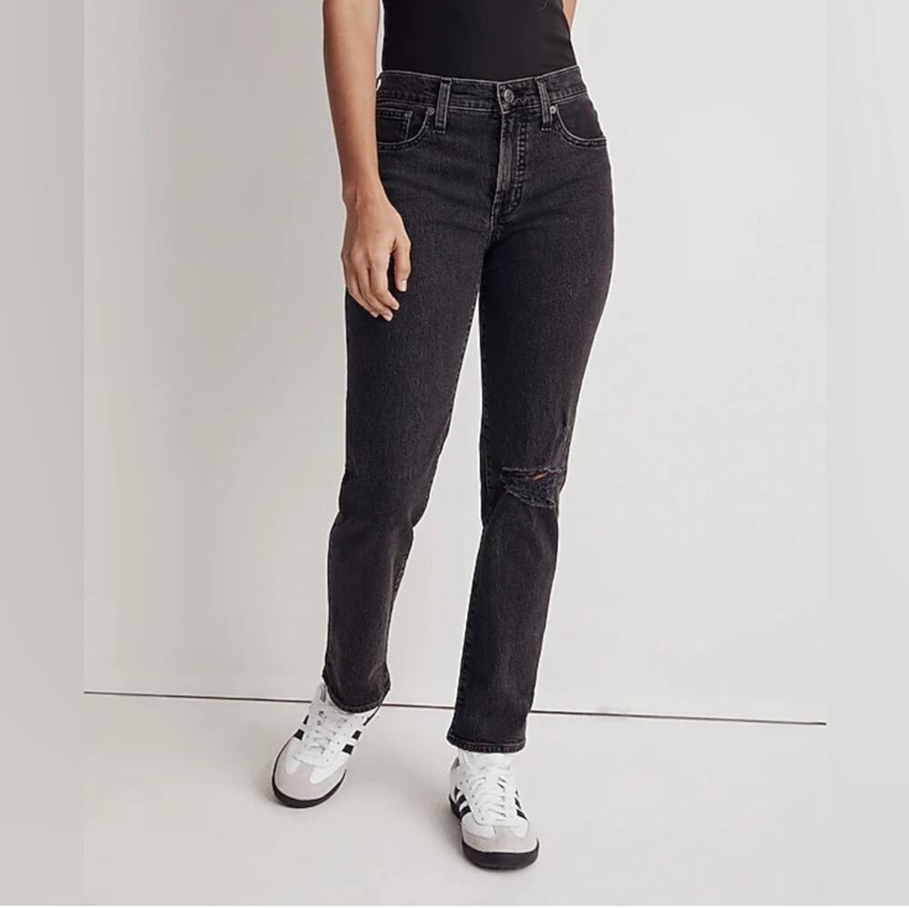 Madewell Jeans Womens 27 Black Mid Rise Perfect Vintage Straight Ripped Rosella
